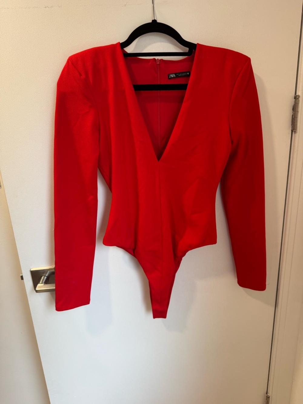 Zara Red V-Neck Long-Sleeve Bodysuit Jacket